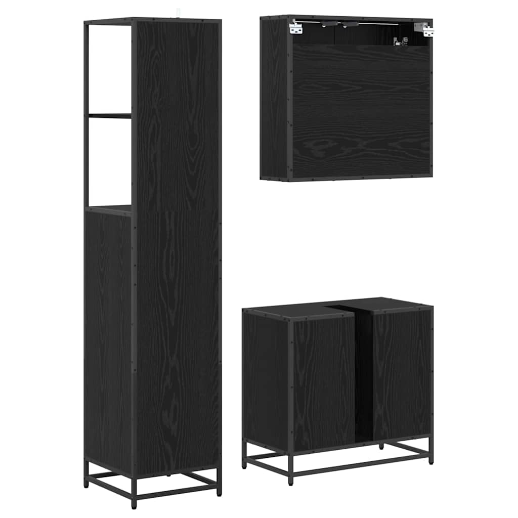 Badezimmermöbel-Set 3 pcs Schwarz Eichen-Optik Holzwerkstoff