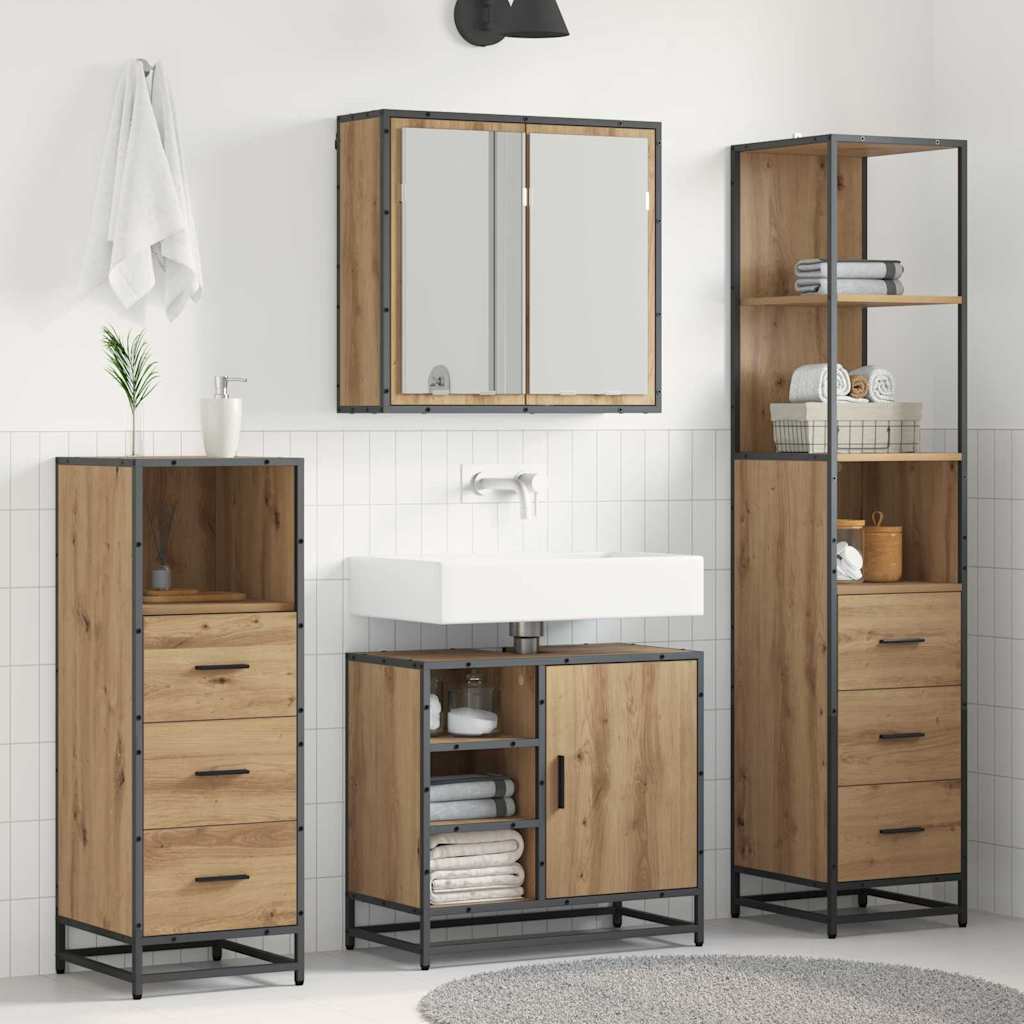 Badezimmermöbel-Set mit Regal 4 pcs Artisan-Eiche Holzwerkstoff