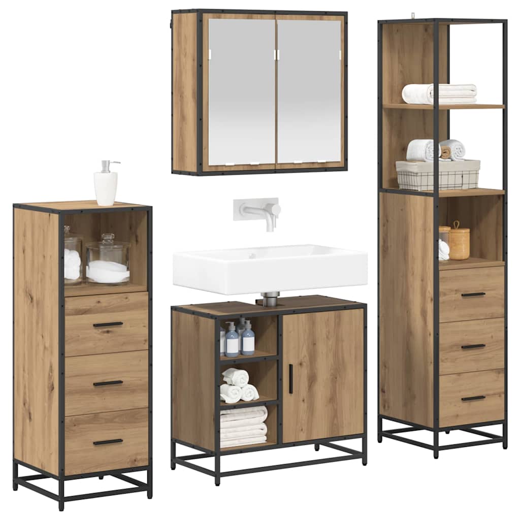 Badezimmermöbel-Set mit Regal 4 pcs Artisan-Eiche Holzwerkstoff