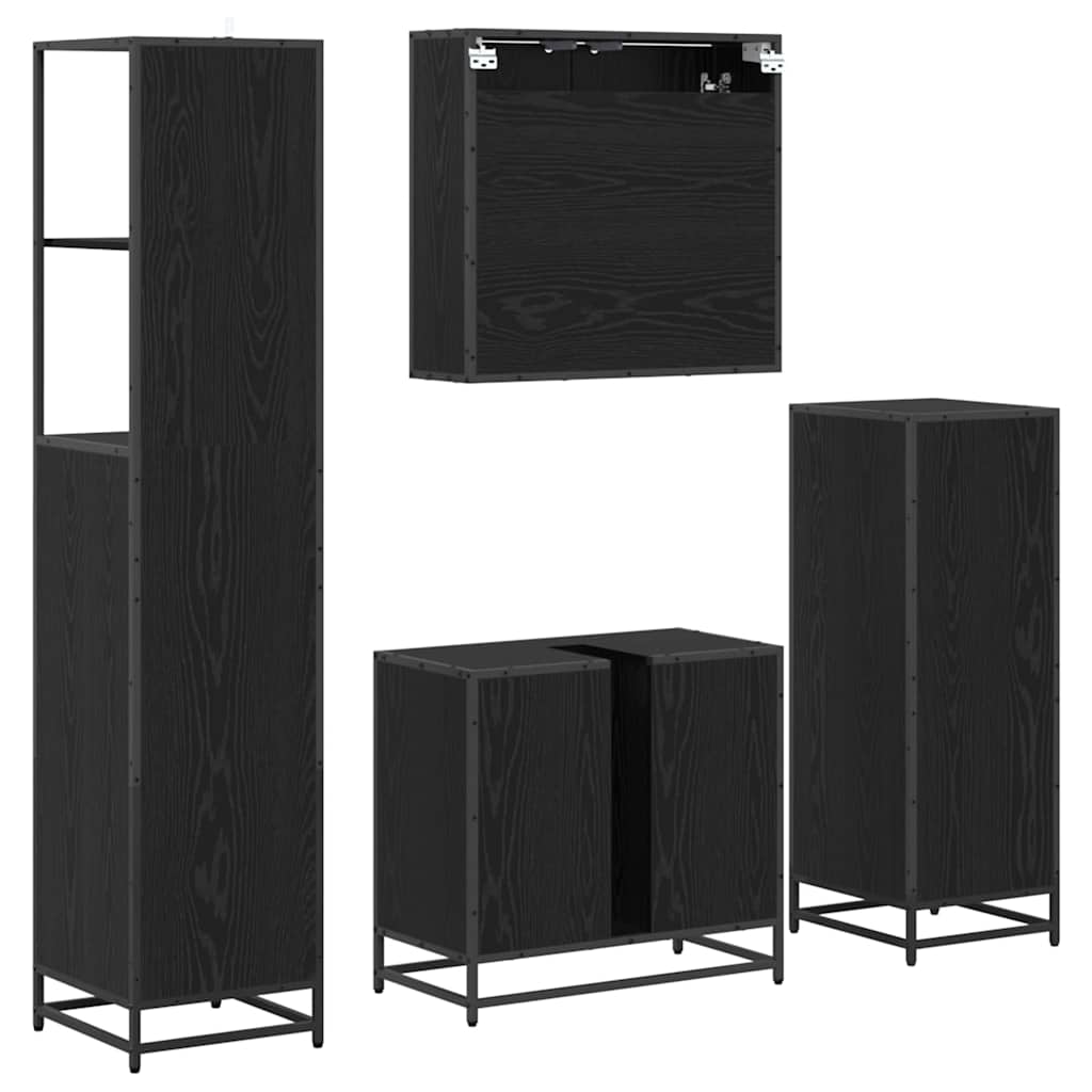 Badezimmermöbel-Set 4 pcs Schwarz Eichen-Optik Holzwerkstoff
