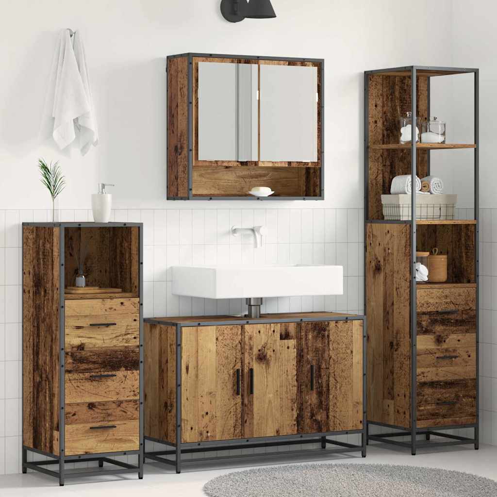 Badezimmermöbel-Set mit Schubladen 3 pcs Altholz Holzwerkstoff