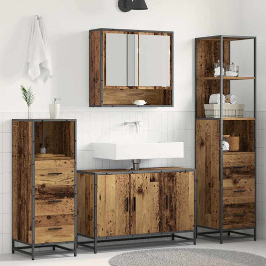 Badezimmermöbel-Set mit Schubladen 3 pcs Altholz Holzwerkstoff
