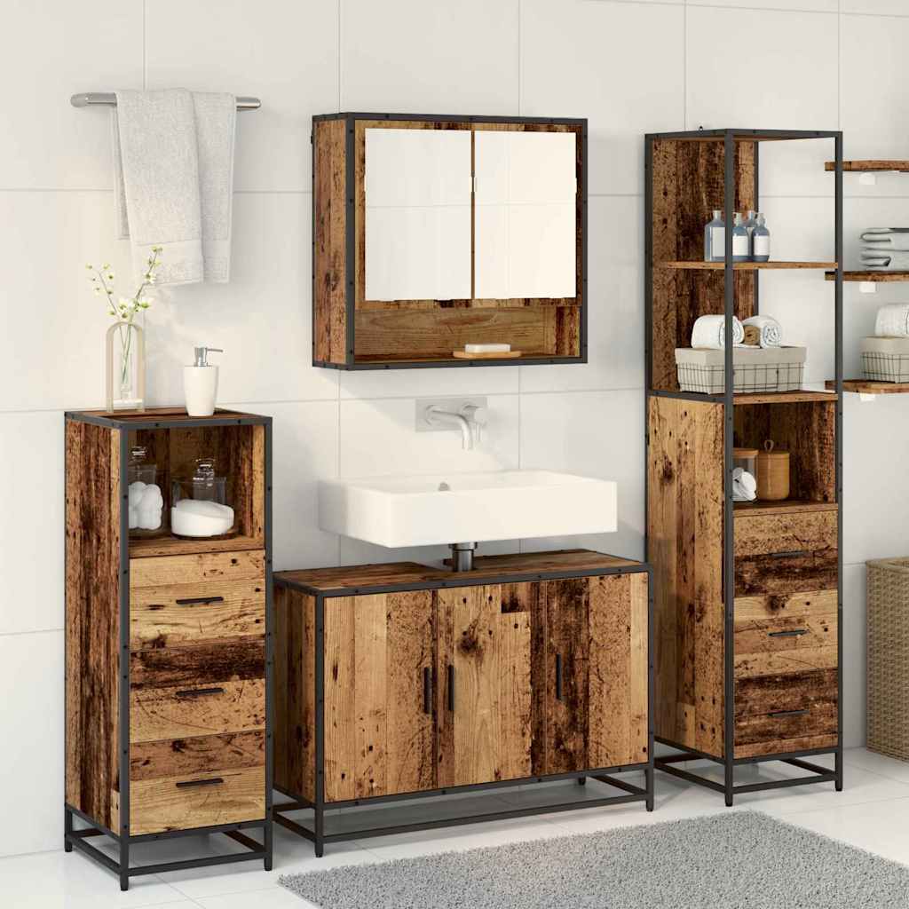 Badezimmermöbel-Set mit Schubladen 3 pcs Altholz Holzwerkstoff