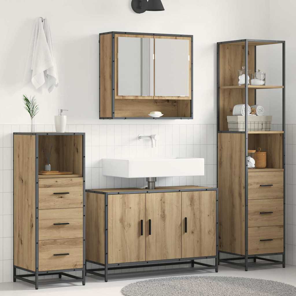 Badezimmermöbel-Set mit Regal 3 pcs Artisan-Eiche Holzwerkstoff