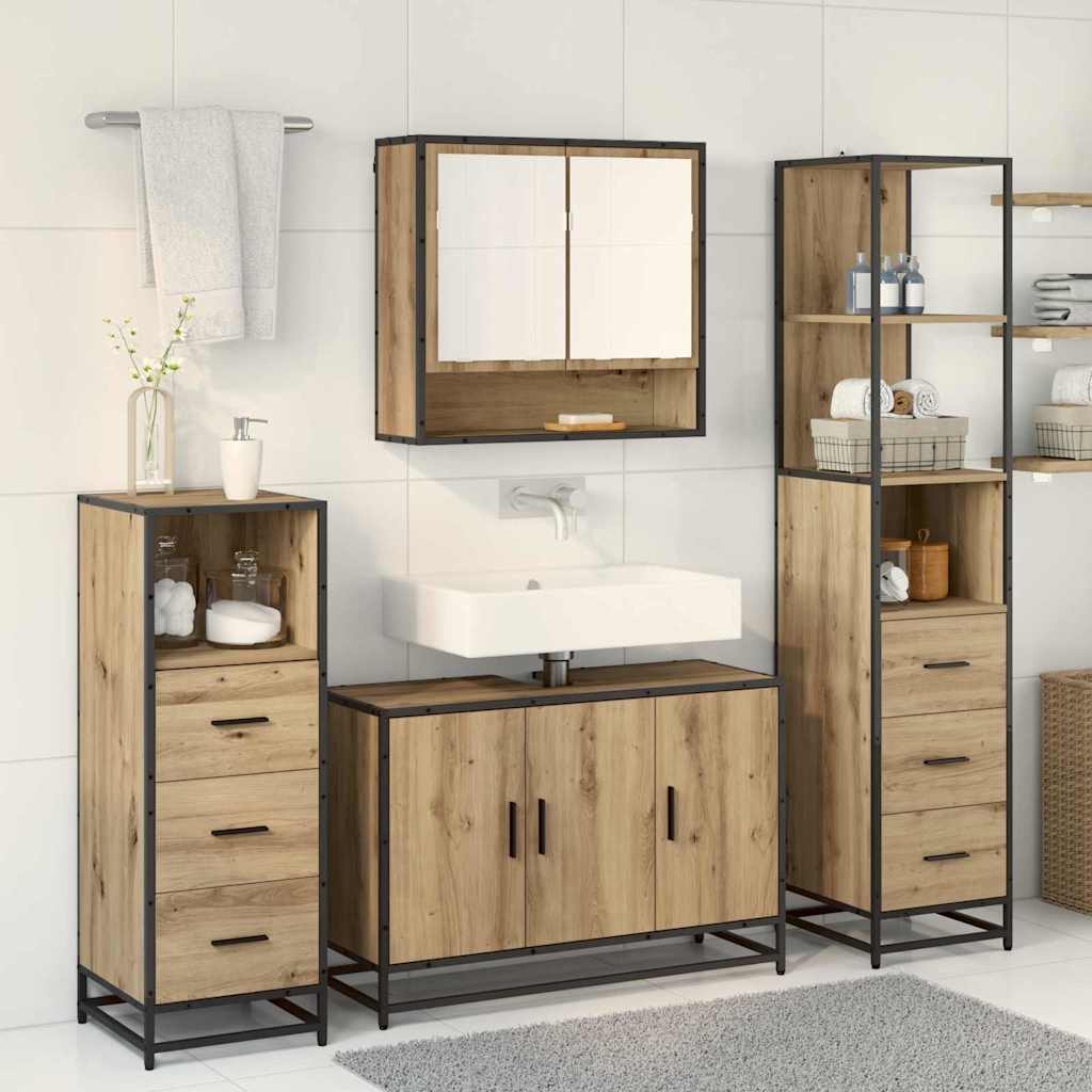 Badezimmermöbel-Set mit Regal 3 pcs Artisan-Eiche Holzwerkstoff