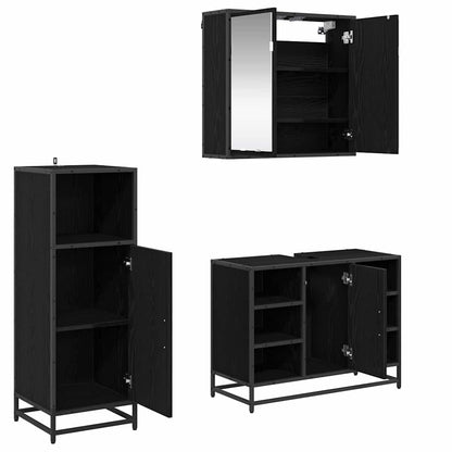 Badezimmermöbel-Set 3 pcs Schwarz Eichen-Optik Holzwerkstoff