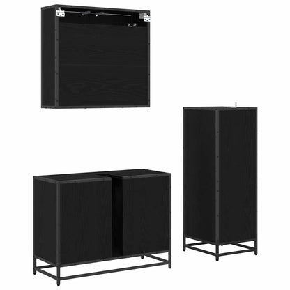 Badezimmermöbel-Set 3 pcs Schwarz Eichen-Optik Holzwerkstoff