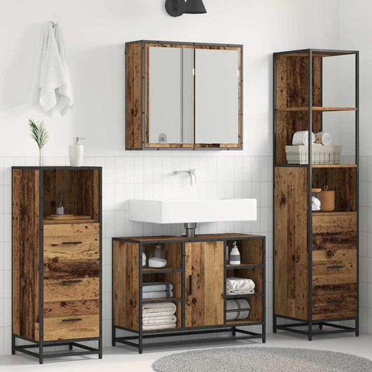 Badezimmermöbel-Set mit Schubladen 3 pcs Altholz Holzwerkstoff