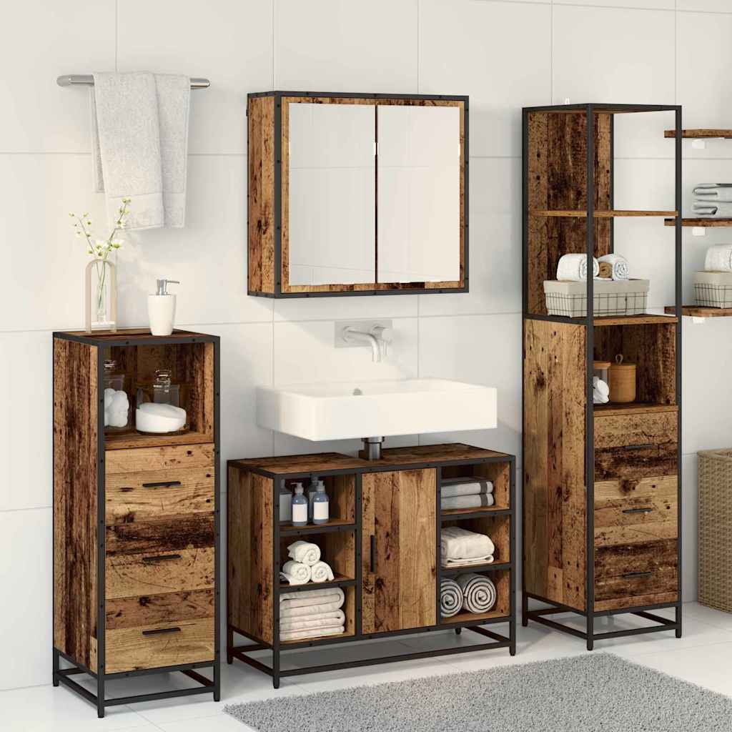 Badezimmermöbel-Set mit Schubladen 3 pcs Altholz Holzwerkstoff