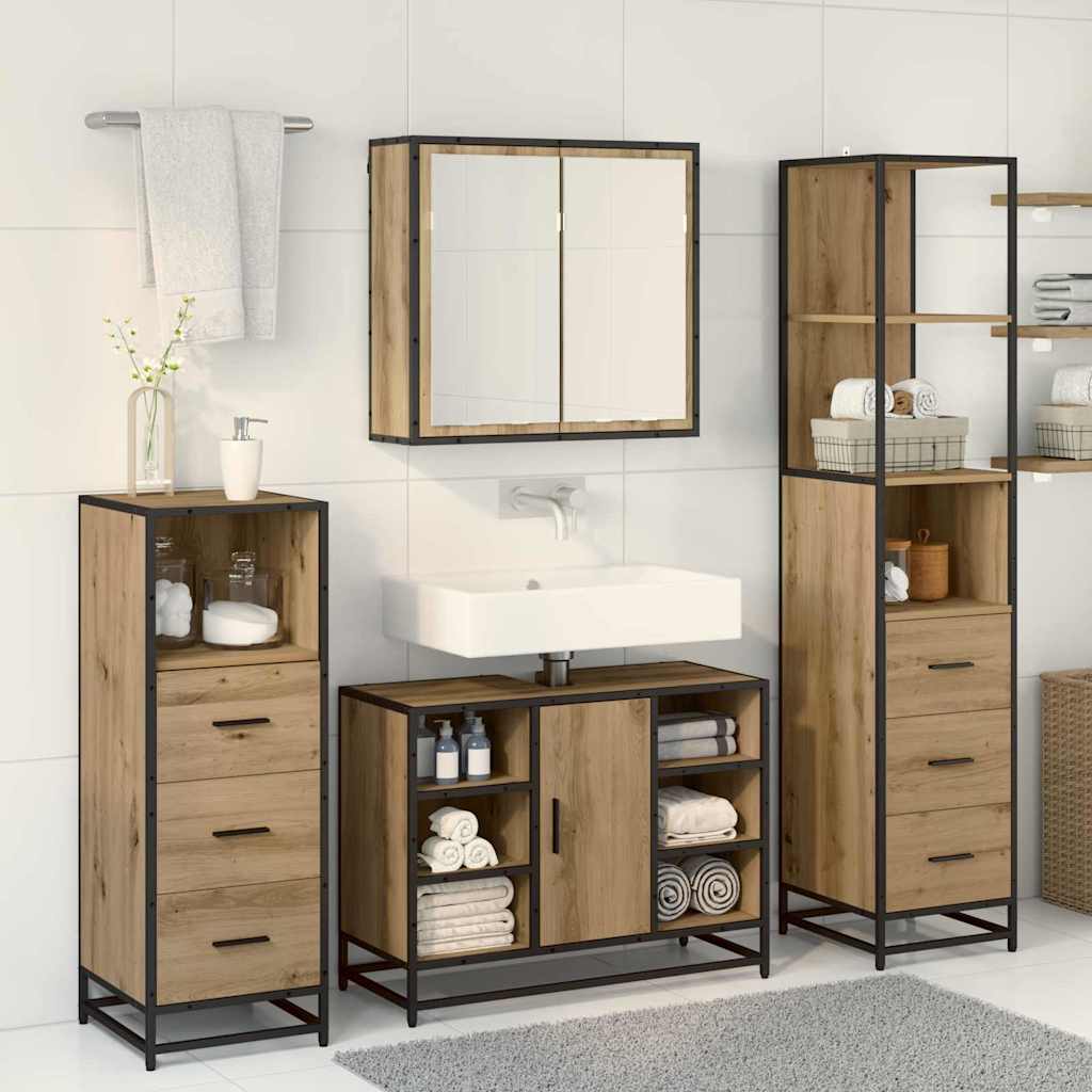 Badezimmermöbel-Set mit Regal 3 pcs Artisan-Eiche Holzwerkstoff