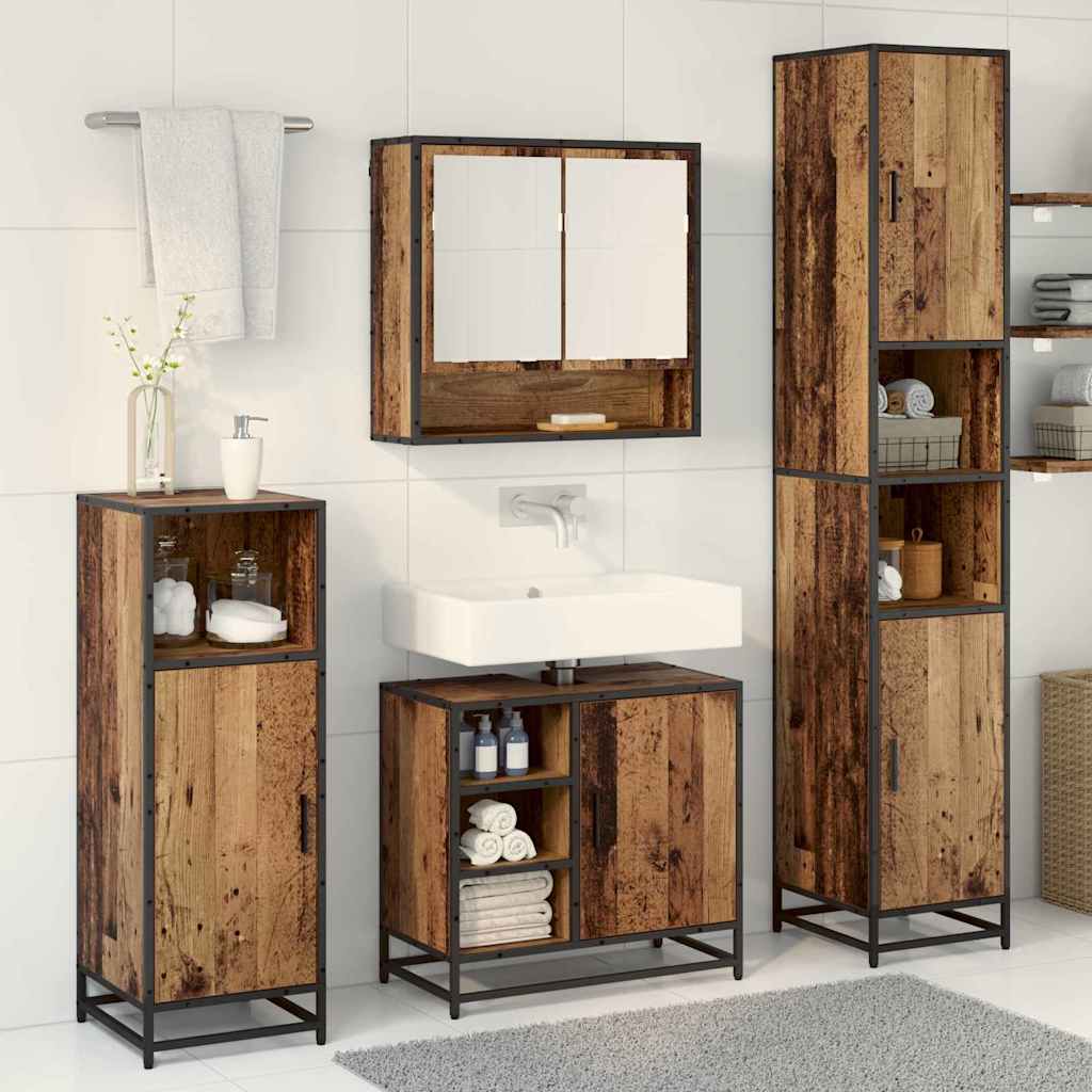 Badezimmermöbel-Set mit Regal 3 pcs Altholz Holzwerkstoff