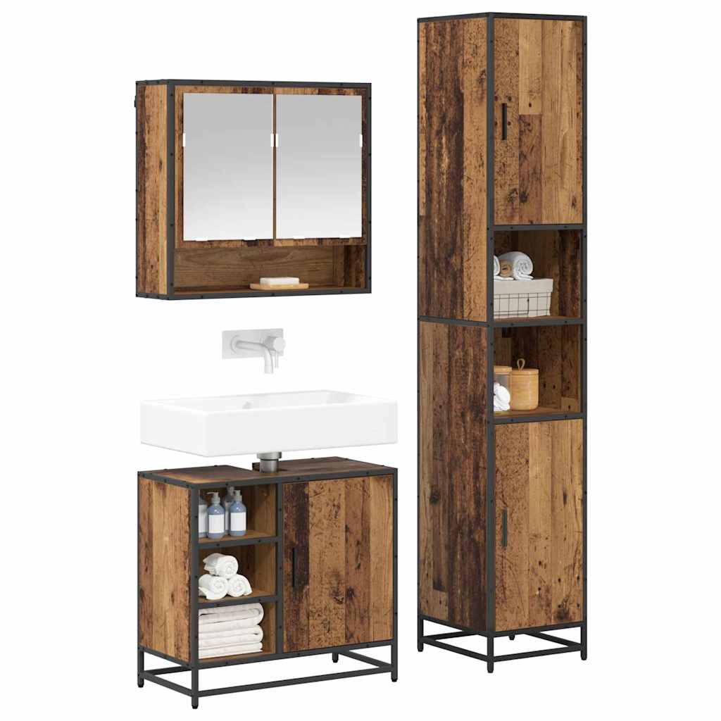 Badezimmermöbel-Set mit Regal 3 pcs Altholz Holzwerkstoff