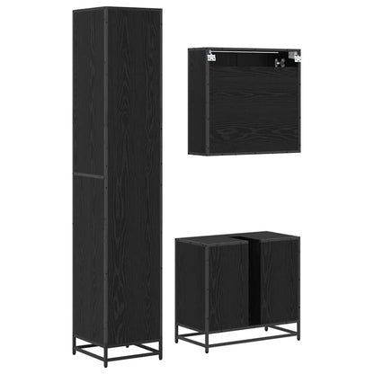 Badezimmermöbel-Set 3 pcs Schwarz Eichen-Optik Holzwerkstoff