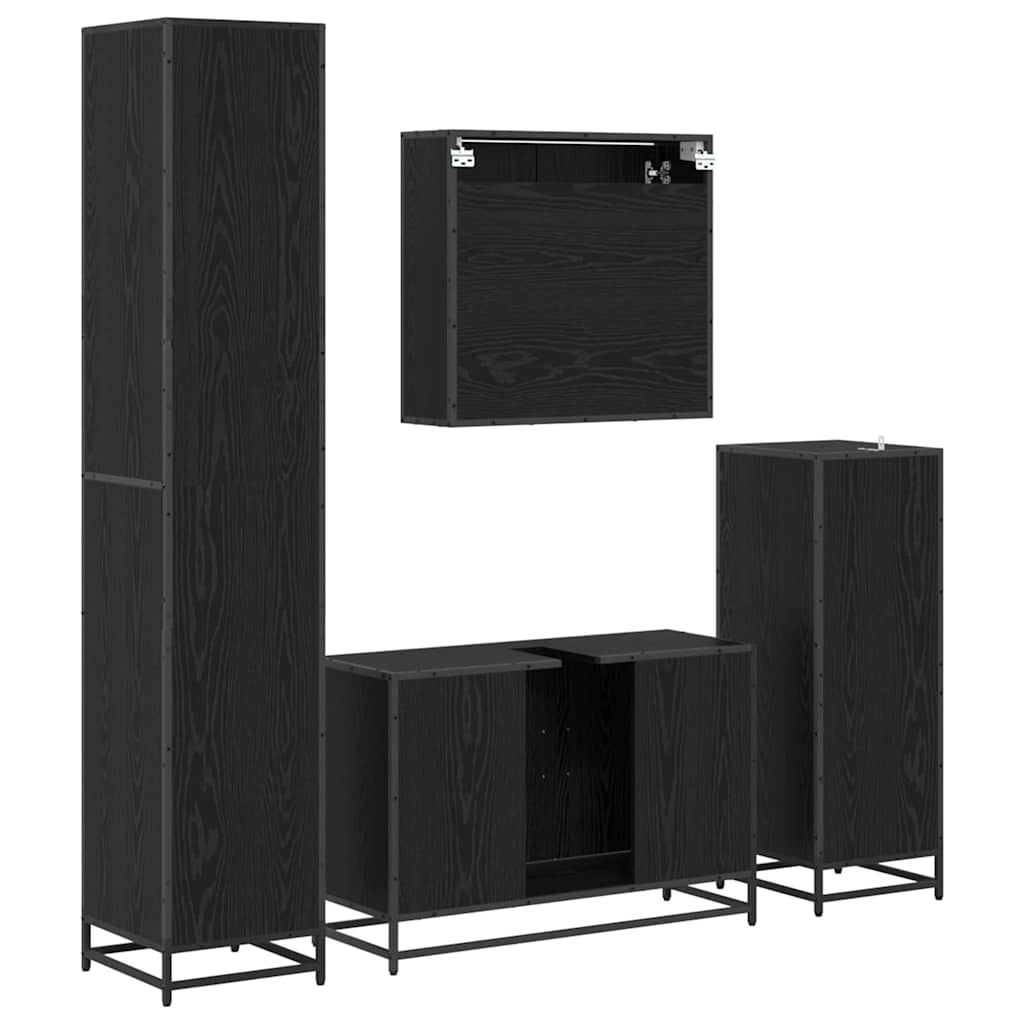 Badezimmermöbel-Set 4 pcs Schwarz Eichen-Optik Holzwerkstoff