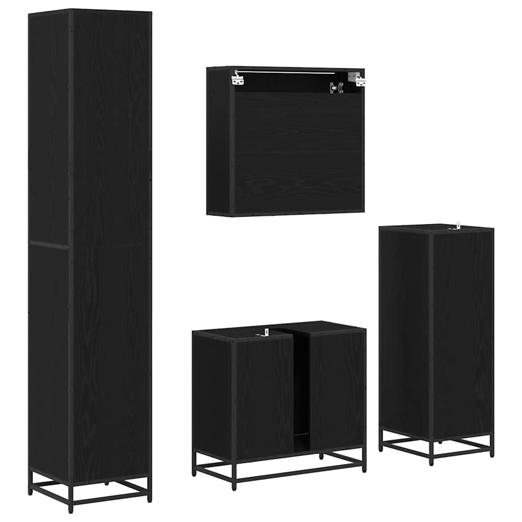 Badezimmermöbel-Set 4 pcs Schwarz Eichen-Optik Holzwerkstoff