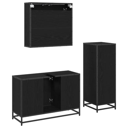 Badezimmermöbel-Set 3 pcs Schwarz Eichen-Optik Holzwerkstoff