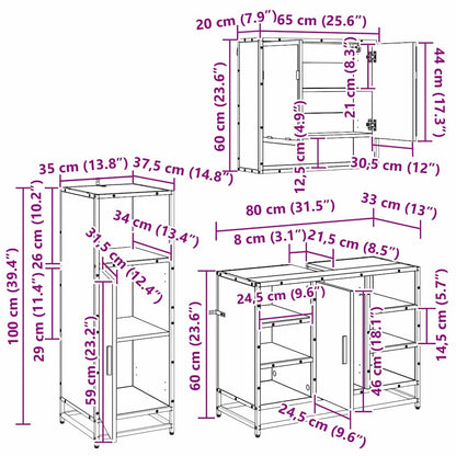 Badezimmermöbel-Set 3 pcs Schwarz Eichen-Optik Holzwerkstoff