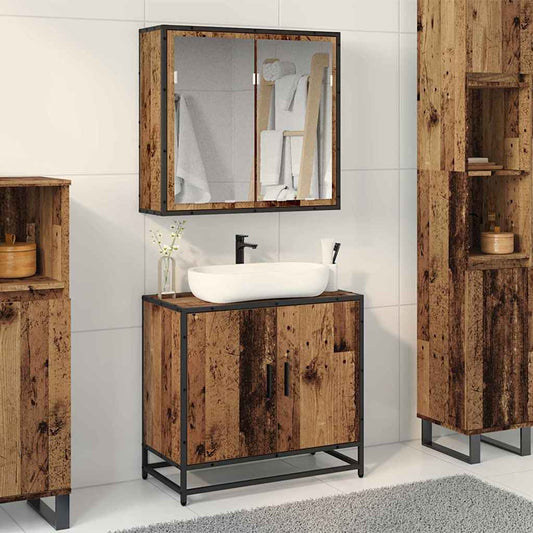 Badezimmermöbel-Set mit Regal 2 pcs Altholz Holzwerkstoff