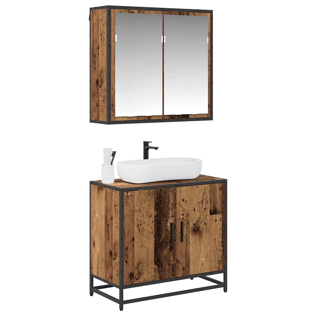 Badezimmermöbel-Set mit Regal 2 pcs Altholz Holzwerkstoff