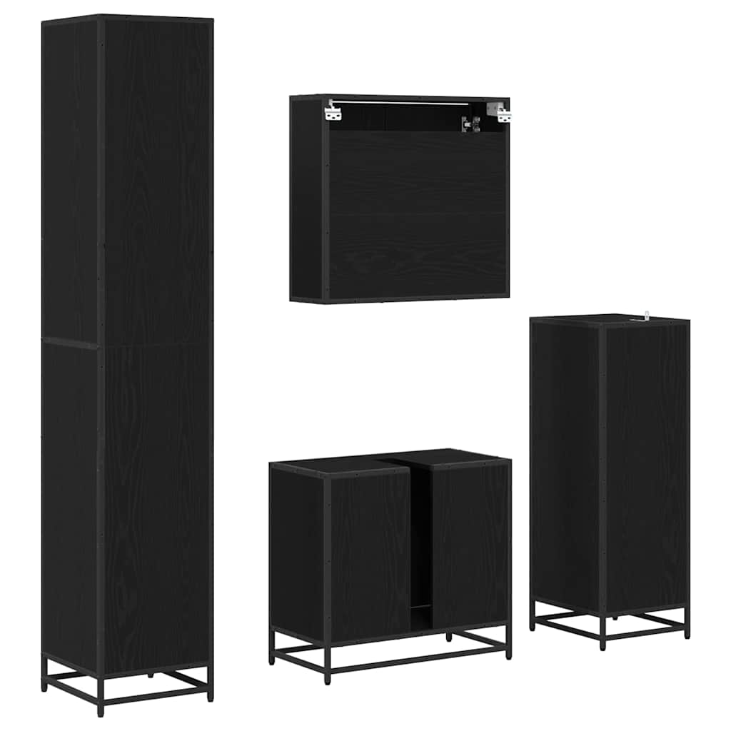 Badezimmermöbel-Set 4 pcs Schwarz Eichen-Optik Holzwerkstoff