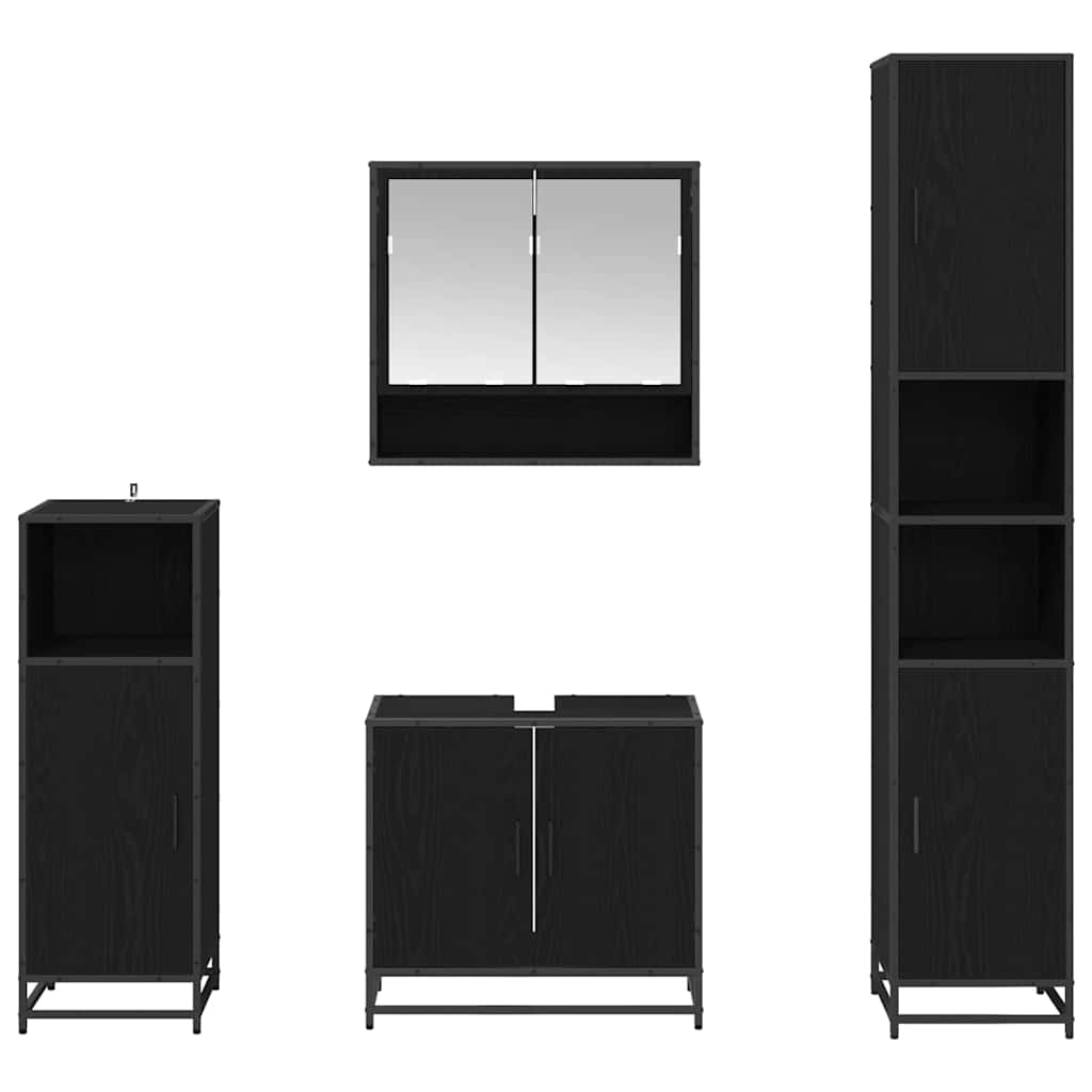 Badezimmermöbel-Set 4 pcs Schwarz Eichen-Optik Holzwerkstoff