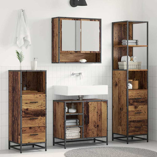 Badezimmermöbel-Set mit Schubladen 3 pcs Altholz Holzwerkstoff