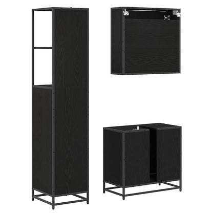 Badezimmermöbel-Set 3 pcs Schwarz Eichen-Optik Holzwerkstoff