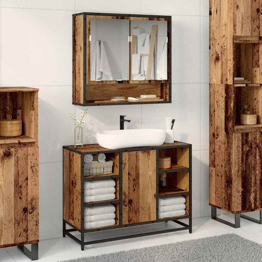 Badezimmermöbel-Set mit Regal 2 pcs Altholz Holzwerkstoff
