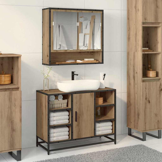Badezimmermöbel-Set mit Regal 2 pcs Artisan-Eiche Holzwerkstoff