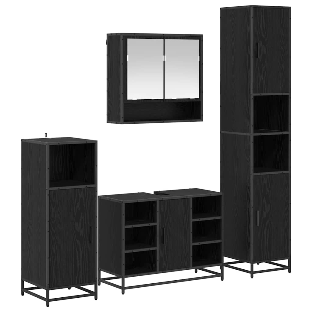 Badezimmermöbel-Set 4 pcs Schwarz Eichen-Optik Holzwerkstoff