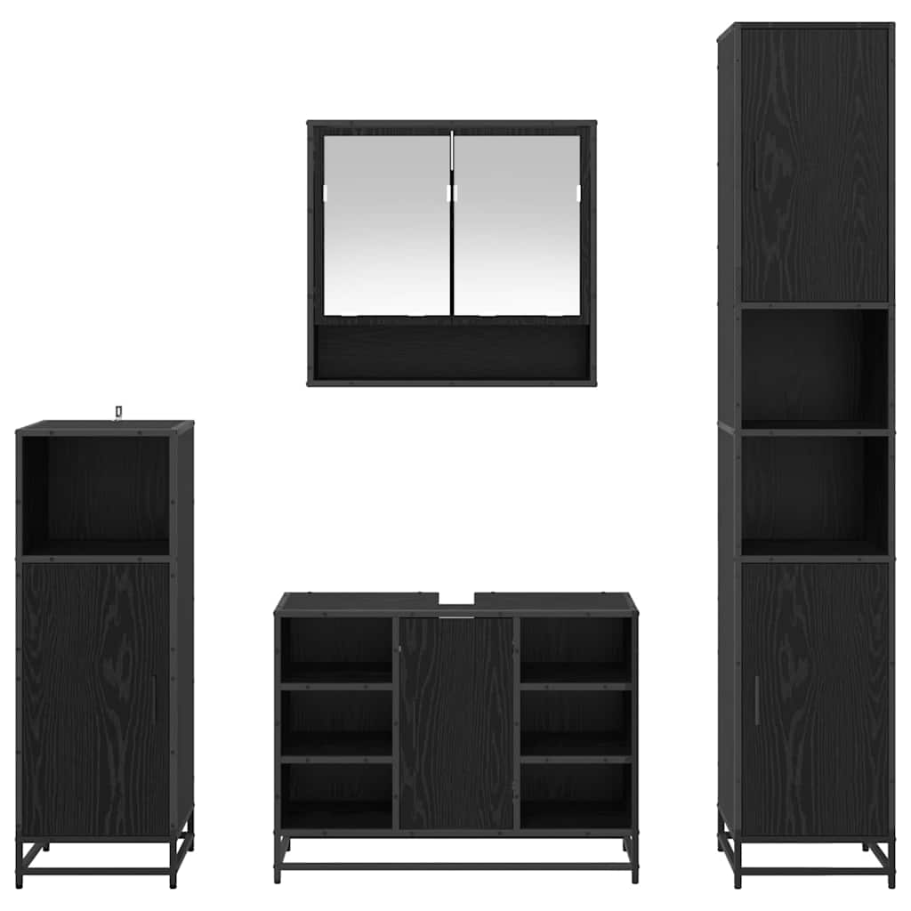 Badezimmermöbel-Set 4 pcs Schwarz Eichen-Optik Holzwerkstoff