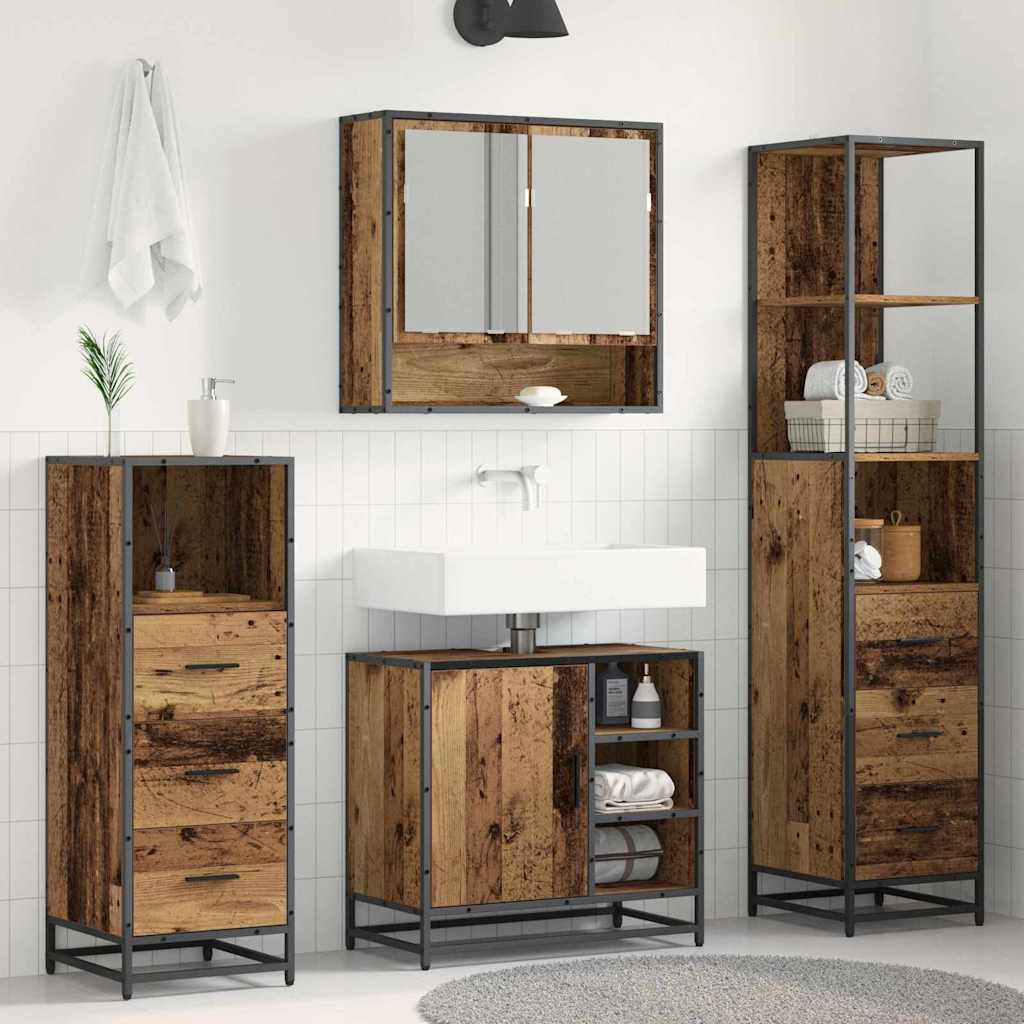 Badezimmermöbel-Set mit Schubladen 4 pcs Altholz Holzwerkstoff
