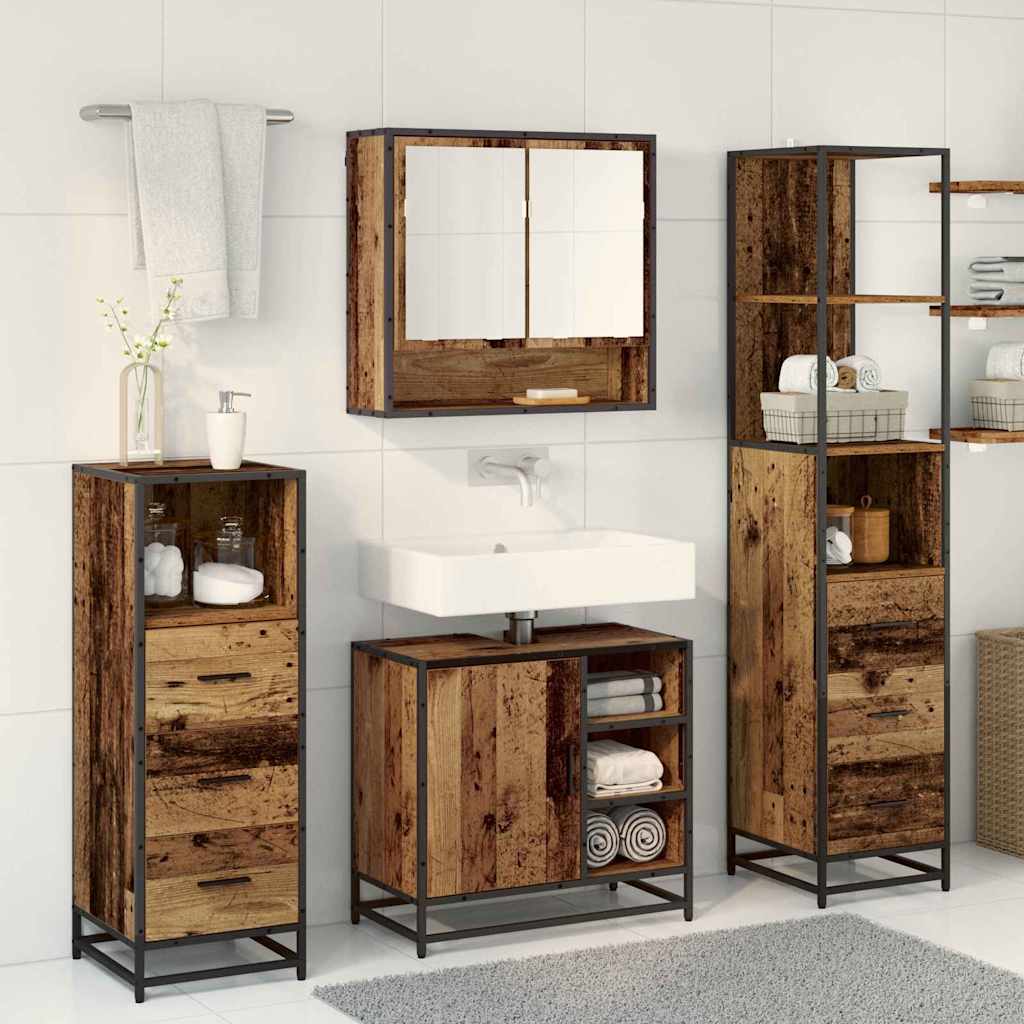 Badezimmermöbel-Set mit Schubladen 4 pcs Altholz Holzwerkstoff