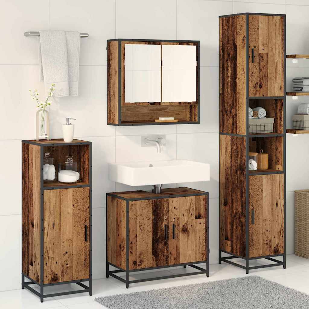 Badezimmermöbel-Set mit Regal 3 pcs Altholz Holzwerkstoff