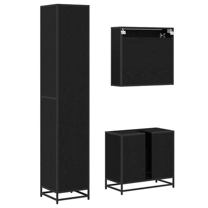 Badezimmermöbel-Set 3 pcs Schwarz Eichen-Optik Holzwerkstoff