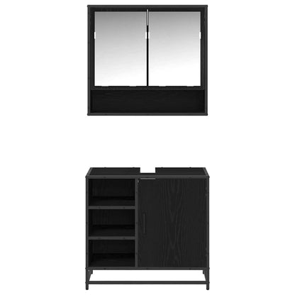 Badezimmermöbel-Set 2 pcs Schwarz Eichen-Optik Holzwerkstoff