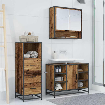 Badezimmermöbel-Set mit Schubladen 3 pcs Altholz Holzwerkstoff