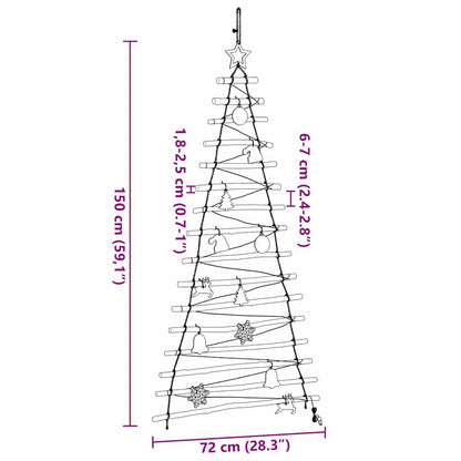 Weihnachtsbaum mit 80 LEDs Natur 150 cm Massives Eschenholz