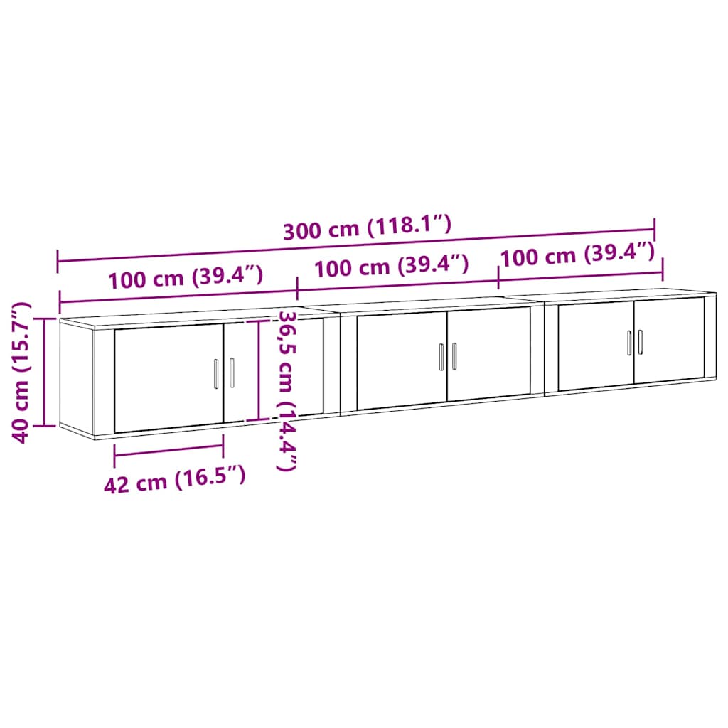Wand-TV-Schrank Set 3 pcs Altholz 100 x 34,5 x 40 cm