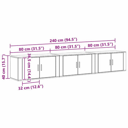 Wand-TV-Schrank Set Wandmontiert 3 pcs Schwarz Eichen-Optik
