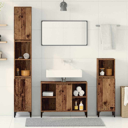 Badezimmermöbel-Set mit Regal 3 pcs Altholz Holzwerkstoff