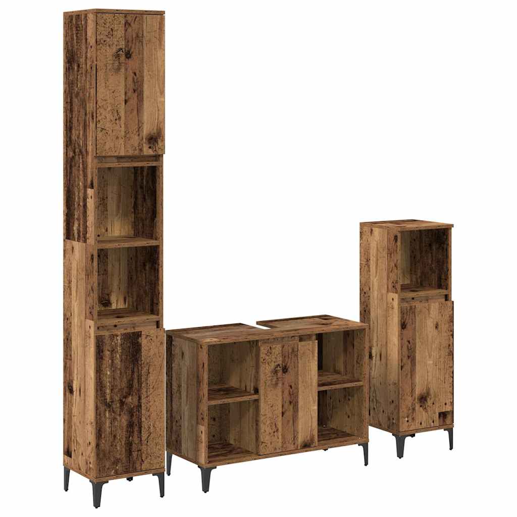 Badezimmermöbel-Set mit Regal 3 pcs Altholz Holzwerkstoff