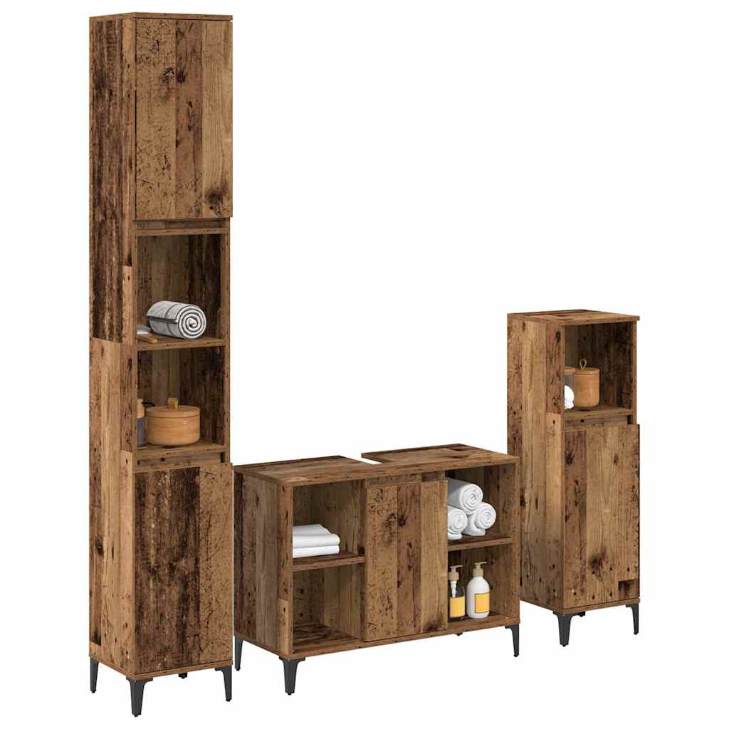 Badezimmermöbel-Set mit Regal 3 pcs Altholz Holzwerkstoff
