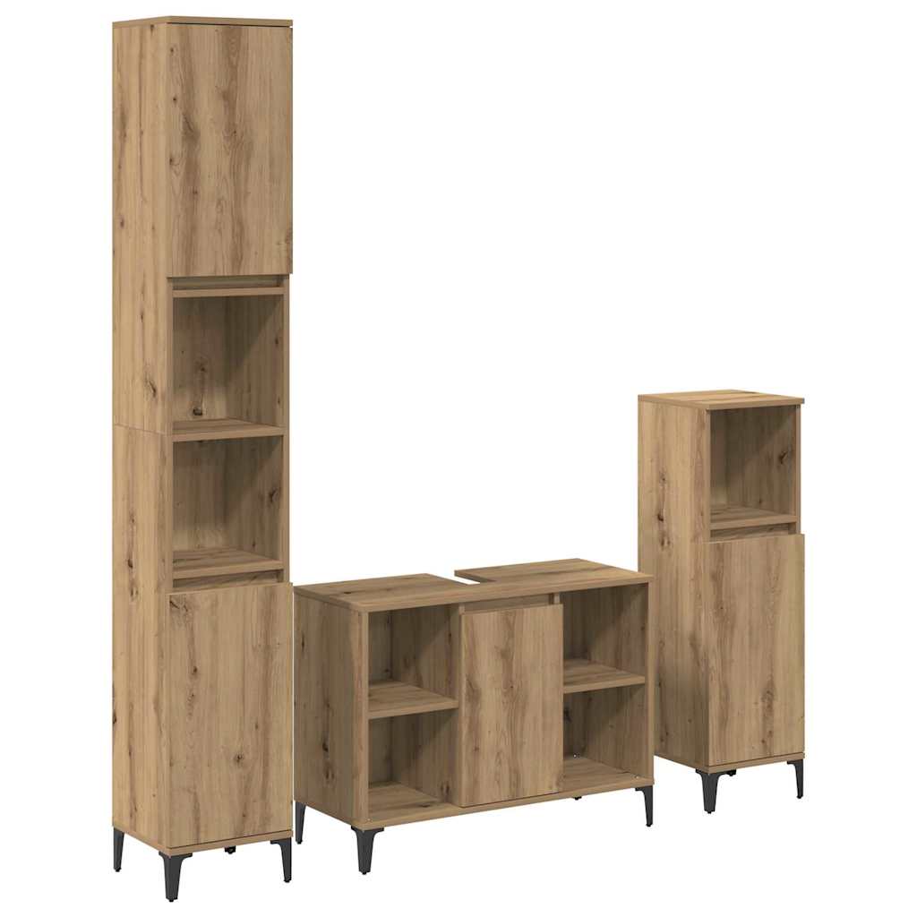 Badezimmermöbel-Set mit Regal 3 pcs Artisan-Eiche Holzwerkstoff
