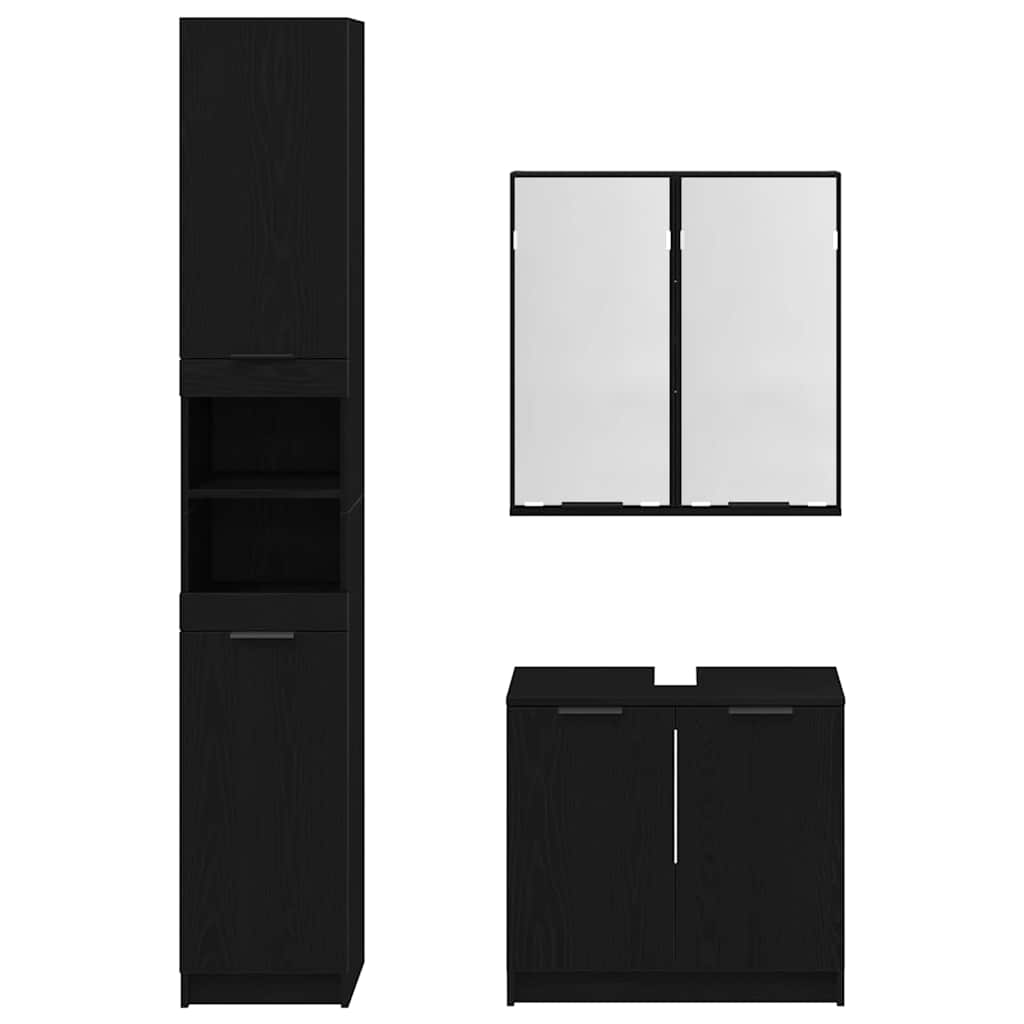 Badezimmerschrank-Set 3 pcs Schwarz Eichen-Optik Holzwerkstoff