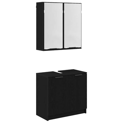 Badezimmerschrank-Set 2 pcs Schwarz Eichen-Optik Holzwerkstoff