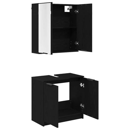 Badezimmerschrank-Set 2 pcs Schwarz Eichen-Optik Holzwerkstoff