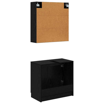 Badezimmerschrank-Set 2 pcs Schwarz Eichen-Optik Holzwerkstoff