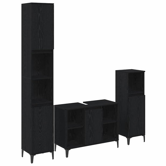 Badezimmermöbel-Set 3 pcs Schwarz Eichen-Optik Holzwerkstoff