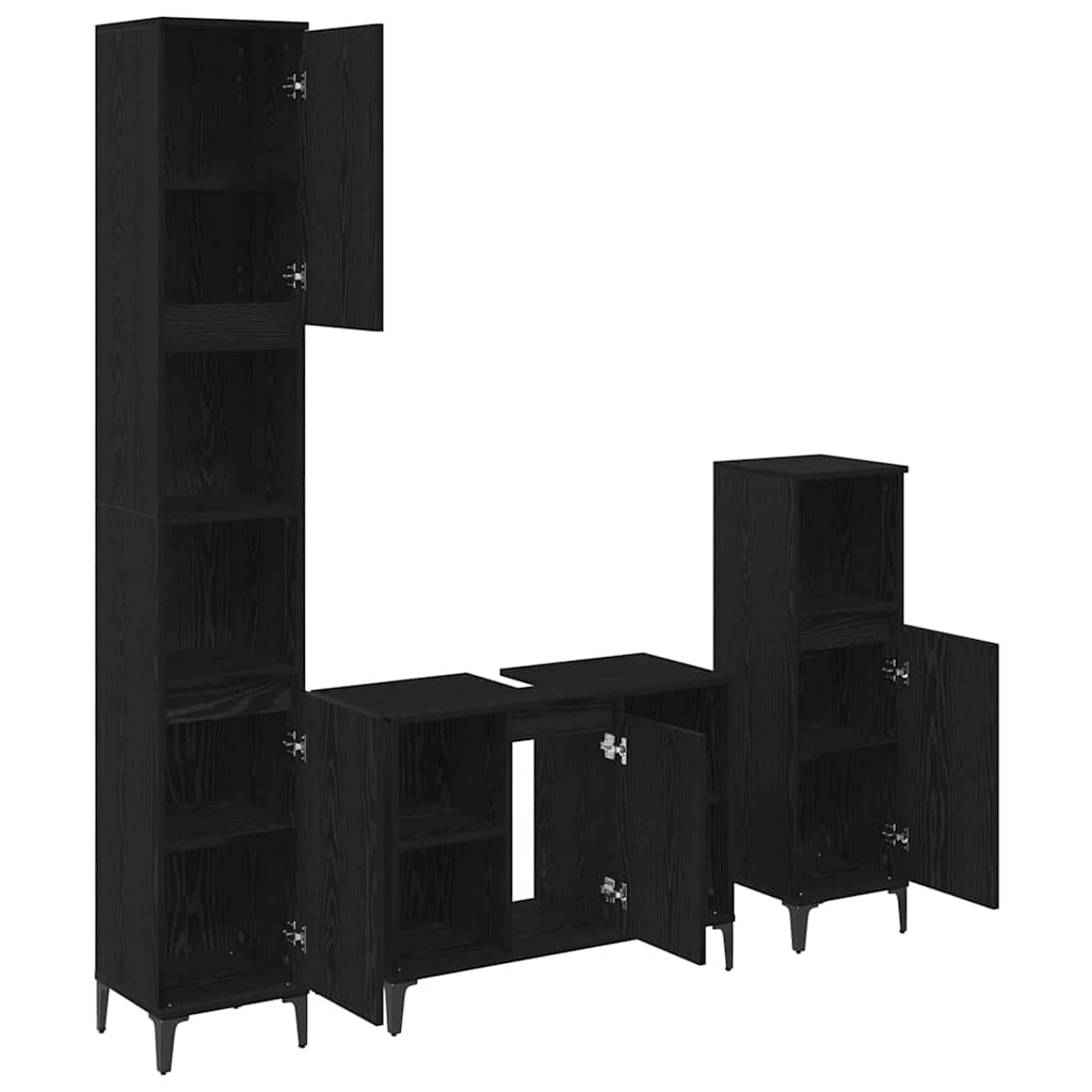 Badezimmermöbel-Set 3 pcs Schwarz Eichen-Optik Holzwerkstoff